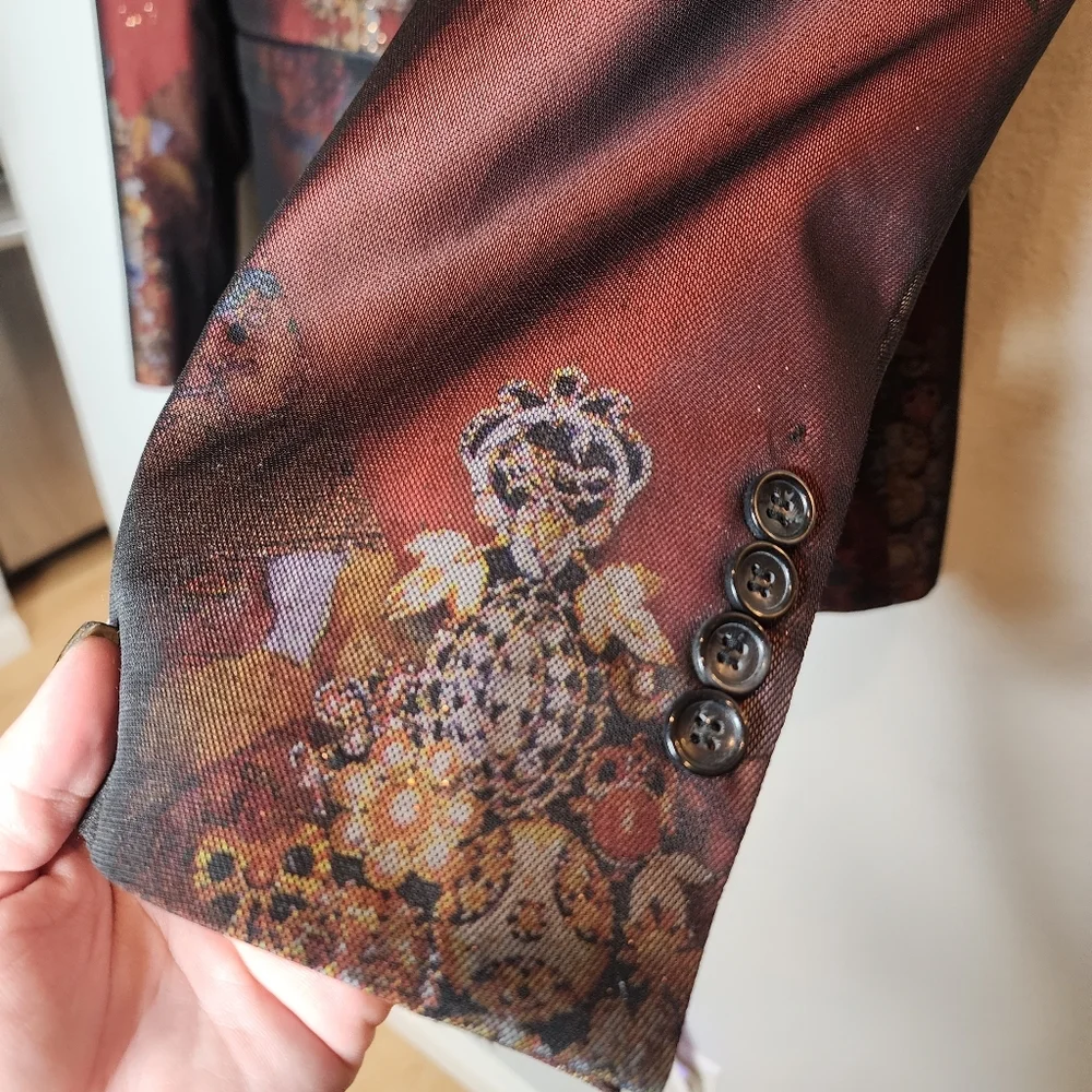 Rust Red Patterned Men's Blazer with Black Satin Lapel